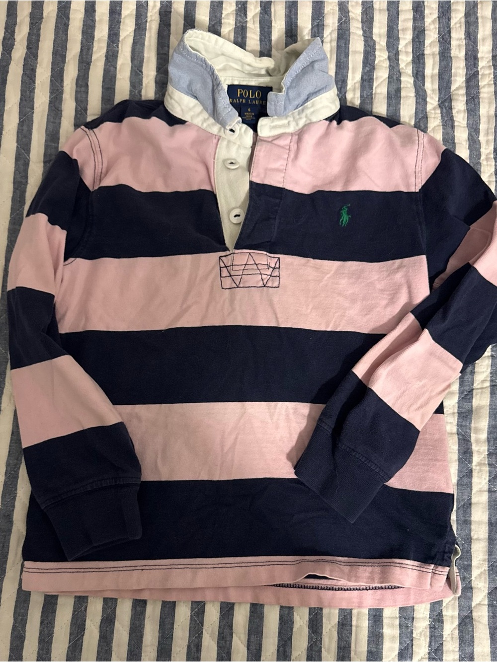 Polo by Ralph Lauren Kids Pink & Navy Striped Rugby Shirt